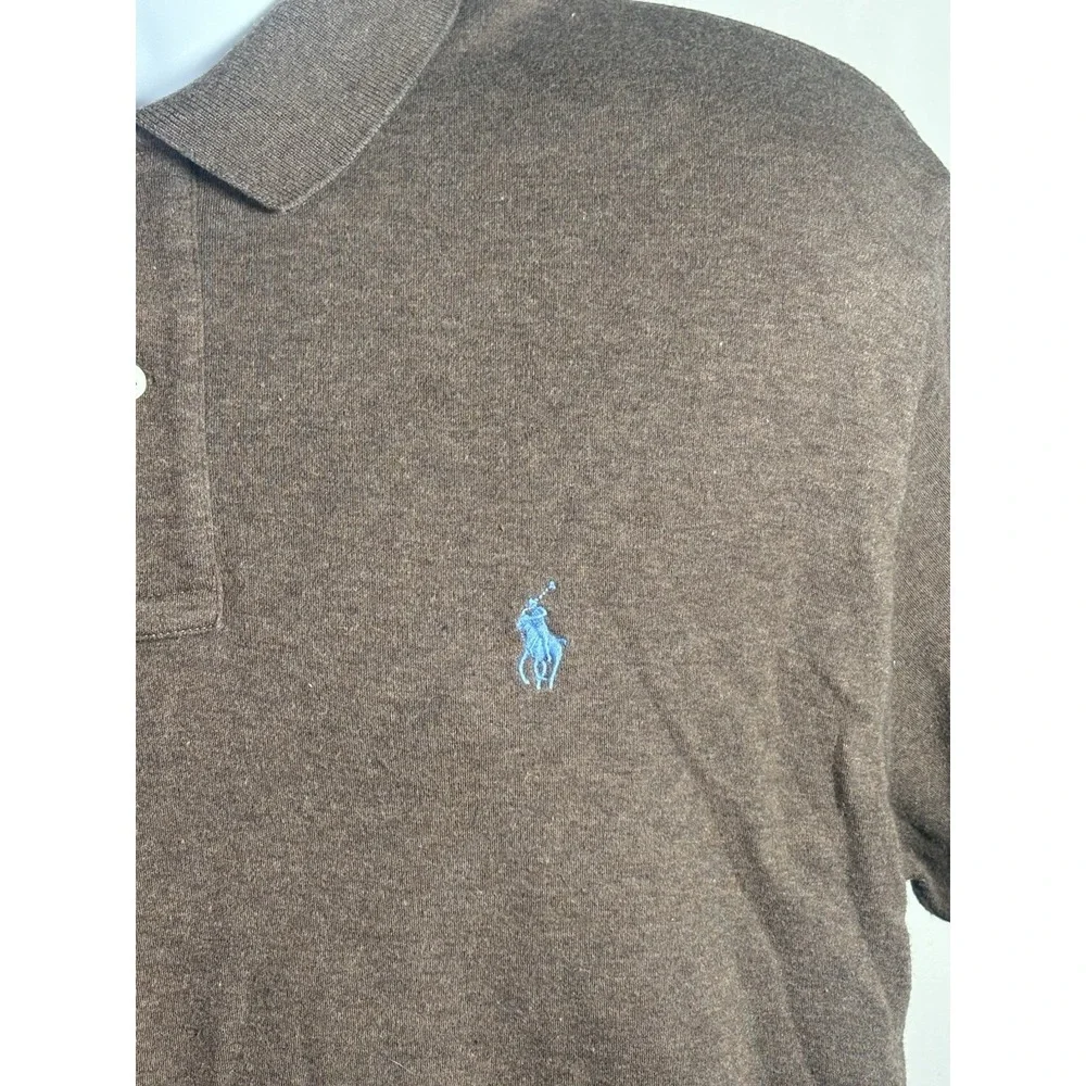 Polo Ralph Lauren Mens‎ Large Brown Heathered Short Sleeve Cotton Polo Shirt L